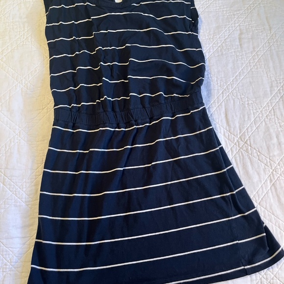 Banana Republic Navy and White Striped Dress Medium Cotton Blend Keyhole Mini - Picture 5 of 7